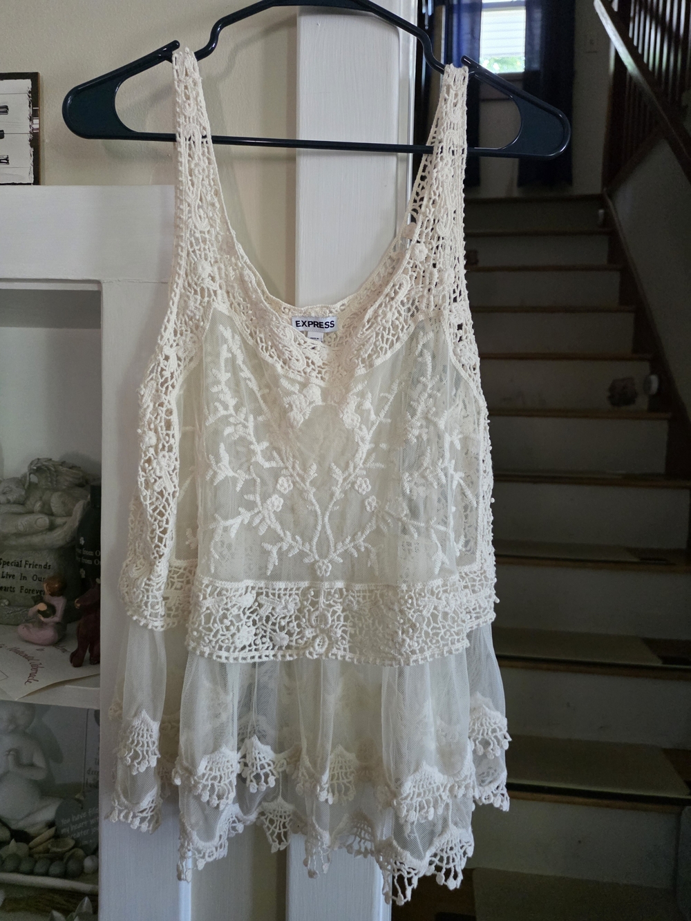 Express Cream Crochet & Lace Layered Tank